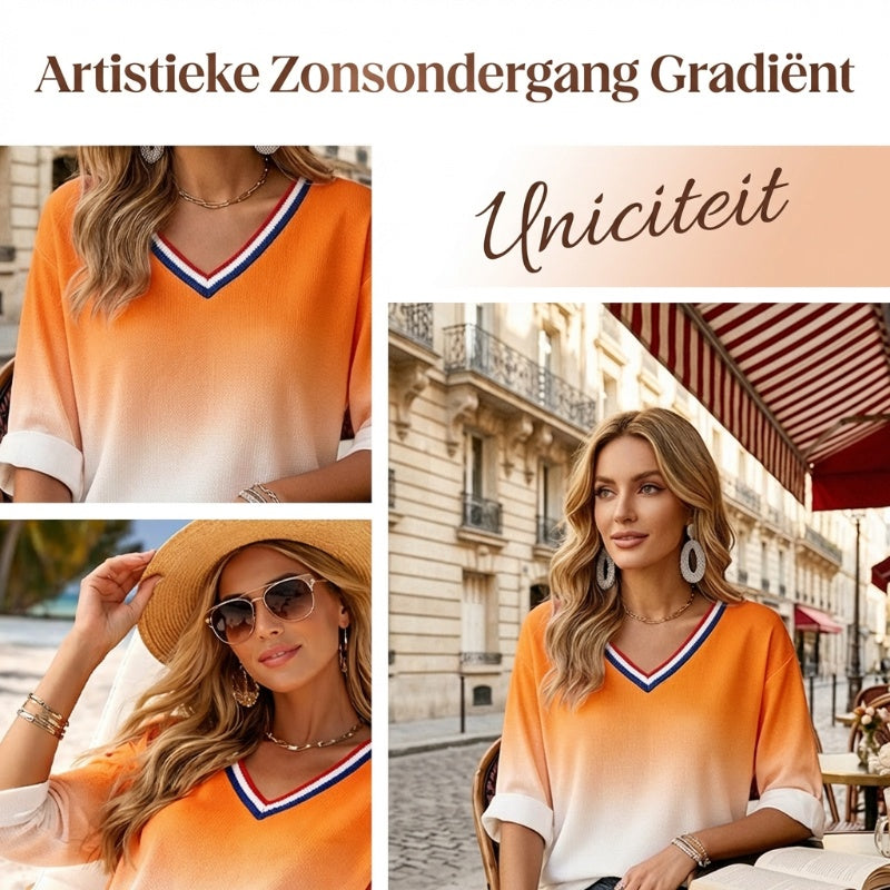 Dames Nederlandse Koningsdag Gradiënt Print Casual V-hals Top