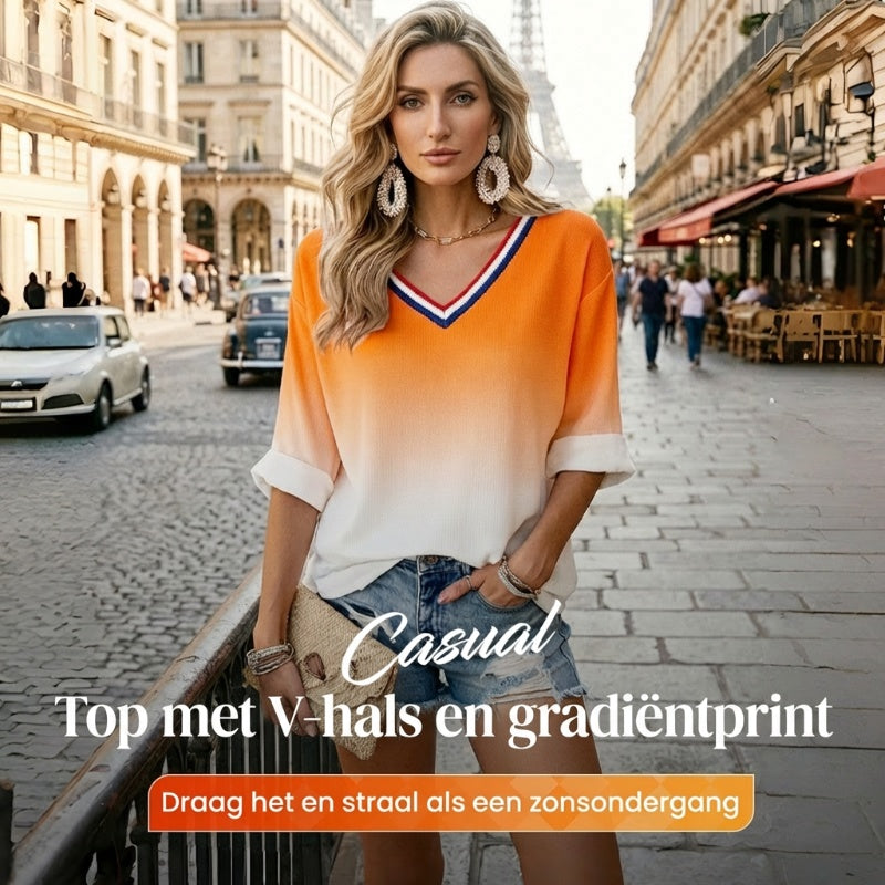 Dames Nederlandse Koningsdag Gradiënt Print Casual V-hals Top