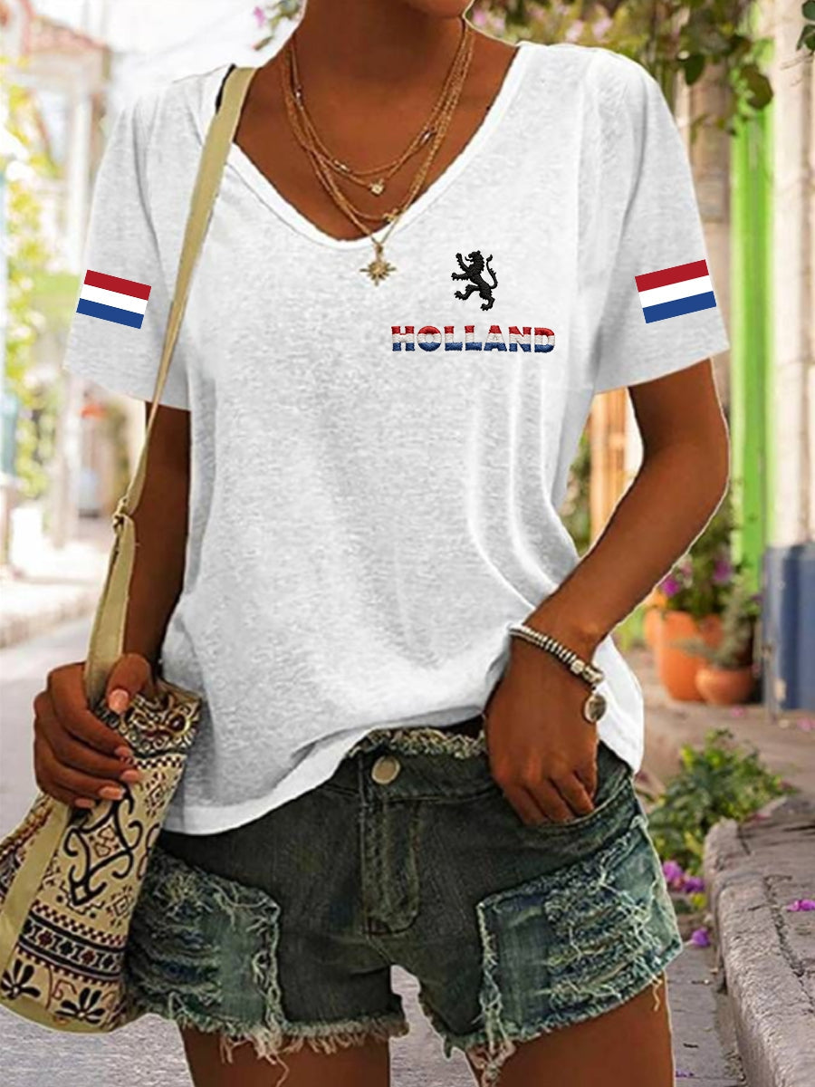 Dames Koningsdag katoenen T-shirt met V-hals