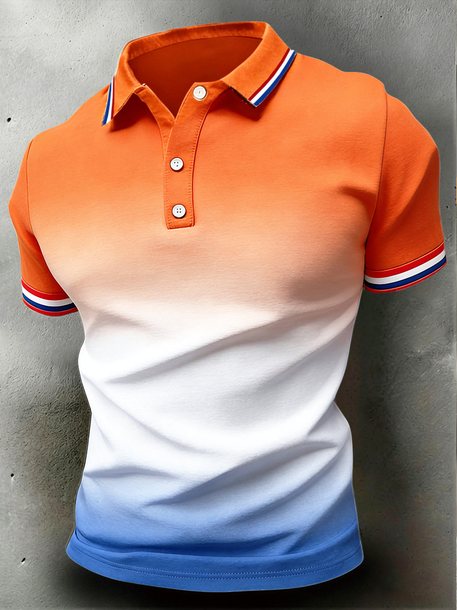 Heren koningsdag gradiëntprint casual poloshirt