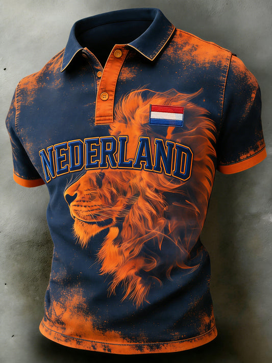 Herenpolo met korte mouwen en print met Koningsdag-thema