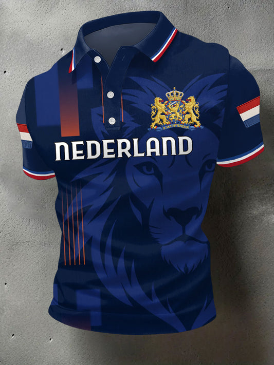 Heren Nederlandse vlag print casual polo